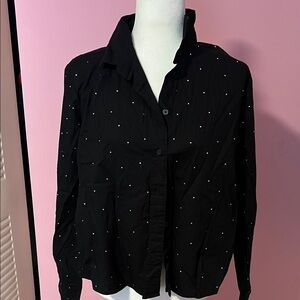 Black Button-Up Shirt with White Polka Dots